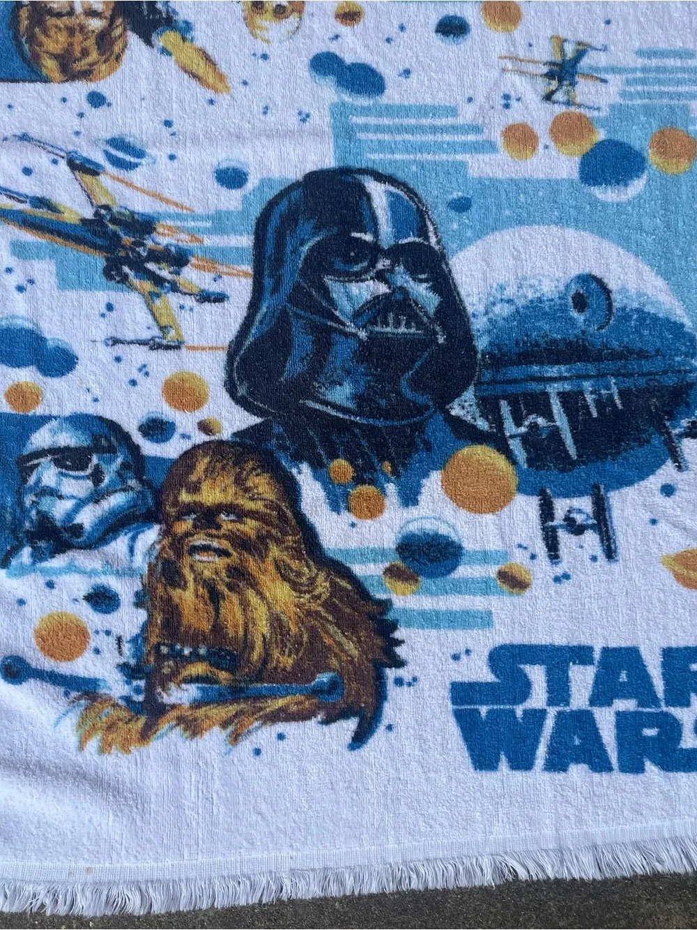 VTG 70's RARE Blue Star Wars Darth Vader Han Solo Bath Beach Towel 42x25